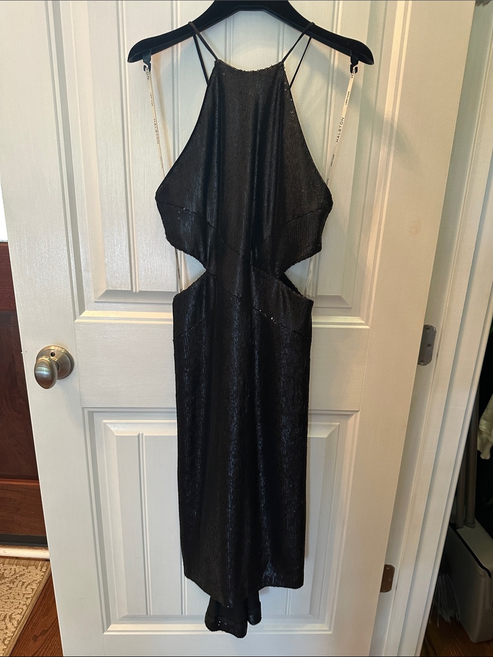 Halston Heritage Black Cutout Halter Midi Dress - Elegant Evening Style